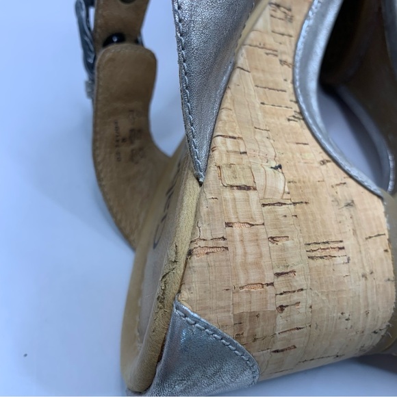 Gabor taupe Leather Patent Sandals size UK 6 US 8 slip on wedge heel - Picture 10 of 12